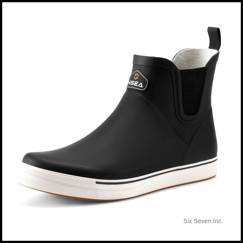 Men's Waterproof Rubber Deck Boots Slip-Resistant Fishing Rain Boots